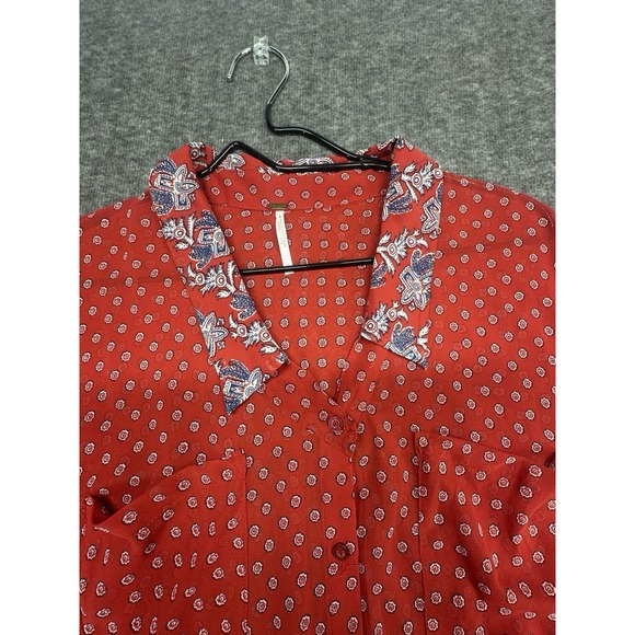 Womens‎ Shirt Free People Red Easy Rider Bandana Paisley Print Size Medium - Picture 8 of 8